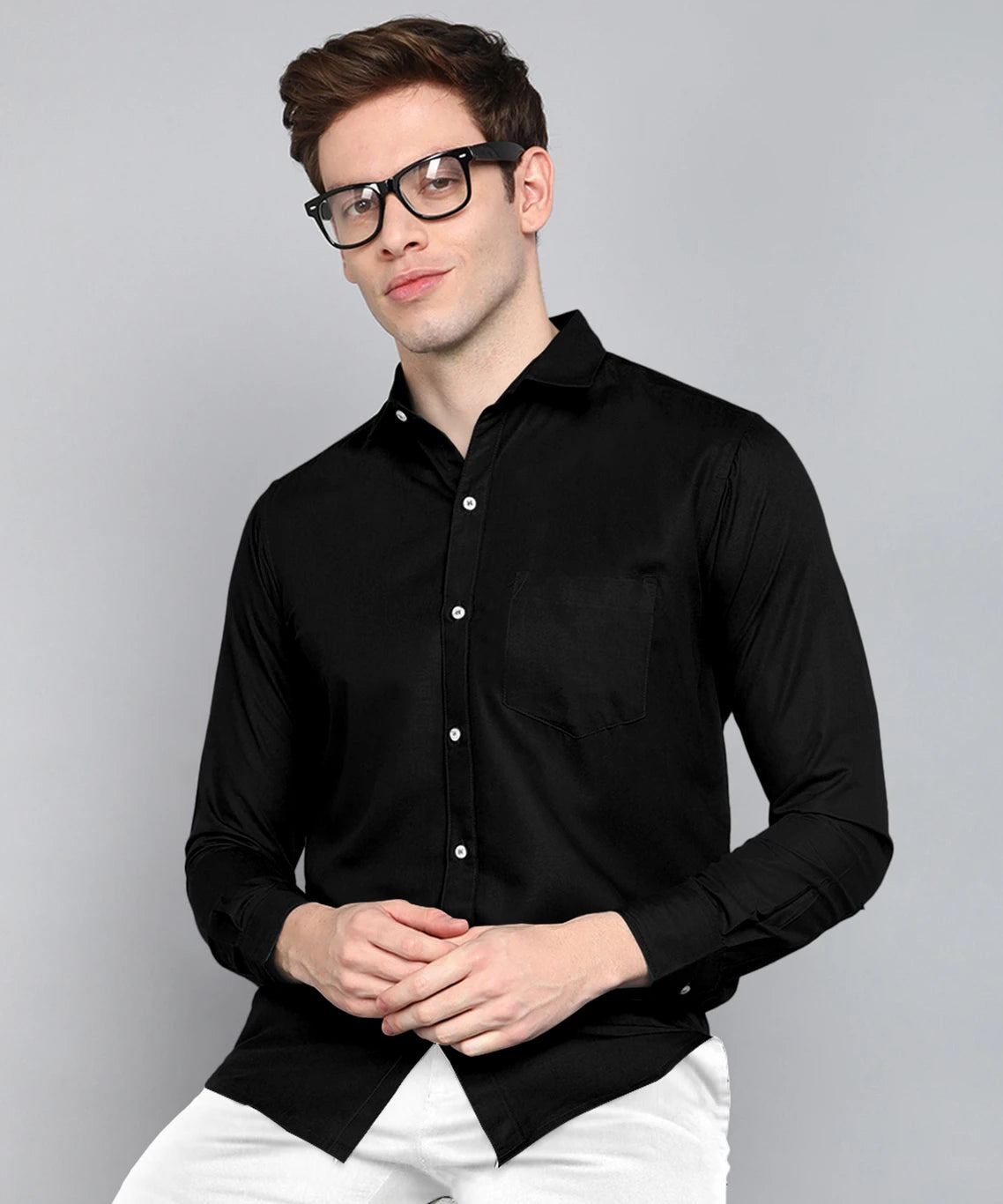 Men’s Classic Black Solid Shirt – Premium Slim Fit Full Sleeve Formal & Party Wear