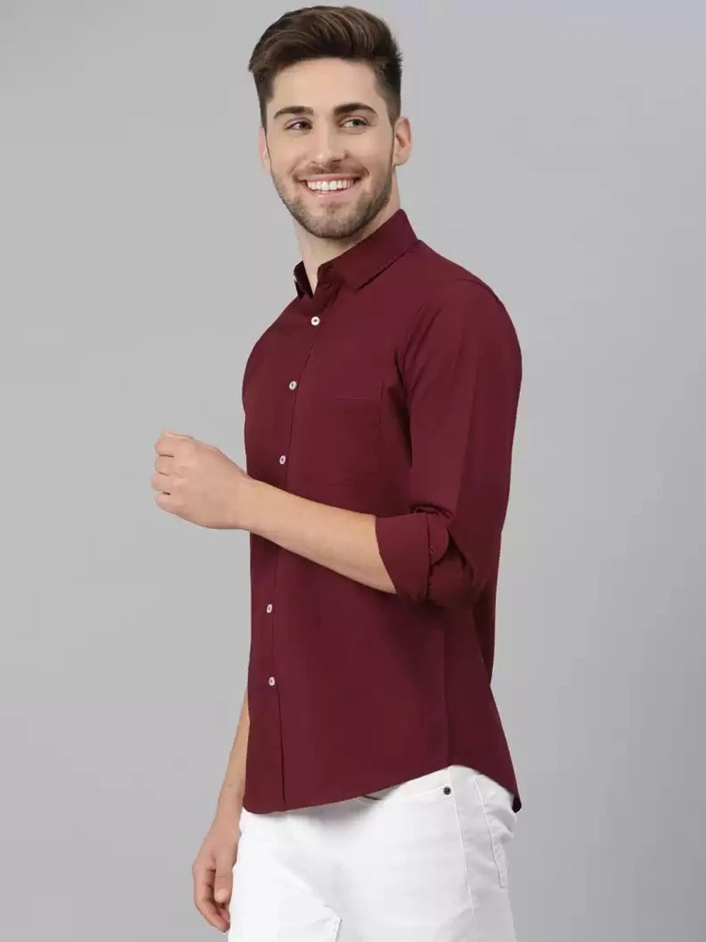 Premium Maroon Solid Cotton Shirt for Men – Slim Fit Casual & Party Wear