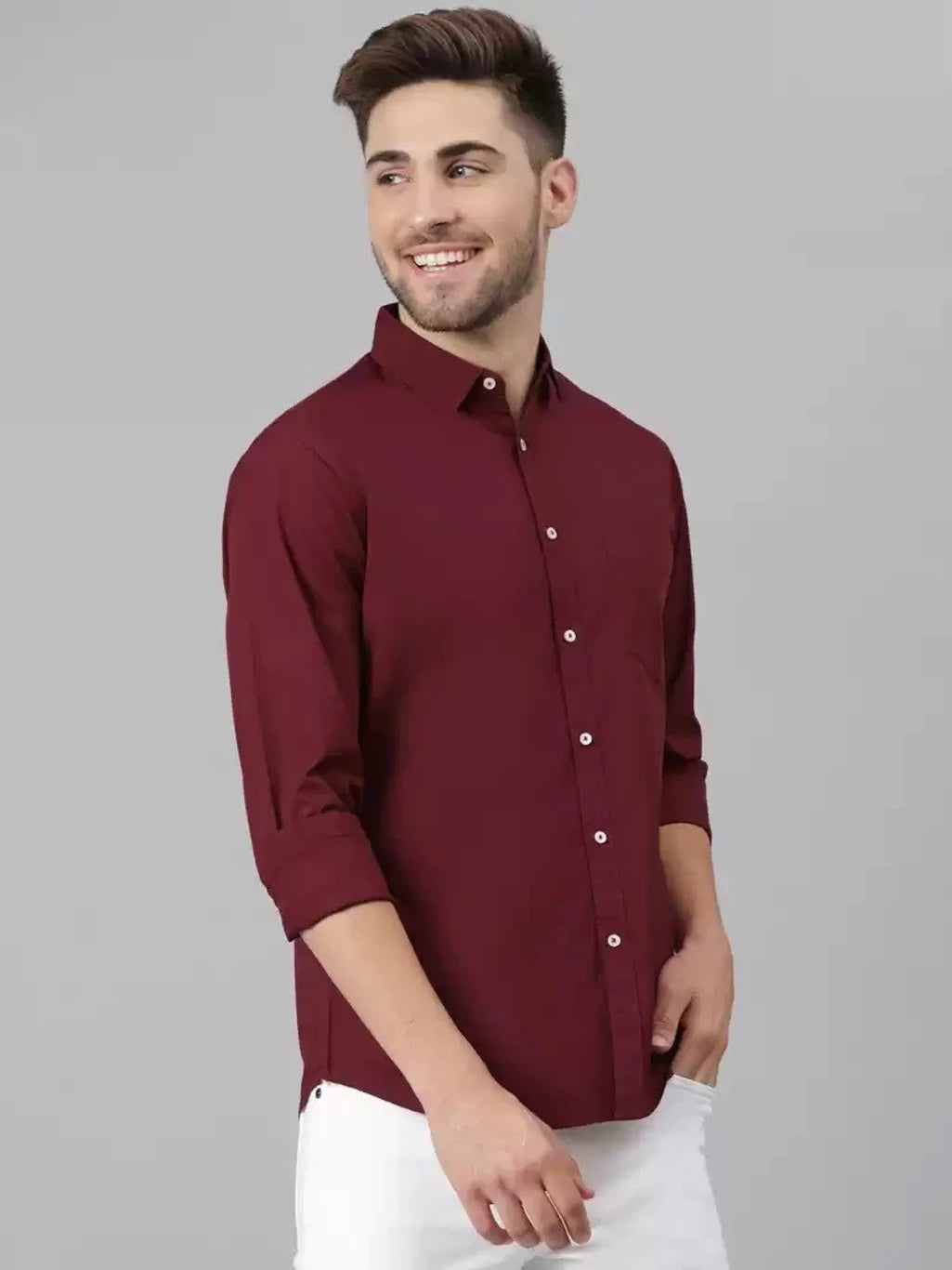 Premium Maroon Solid Cotton Shirt for Men – Slim Fit Casual & Party Wear